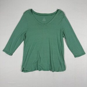 J.Jill 3/4 sleeve Green & Aqua Striped 100% Pima Cotton women large petite